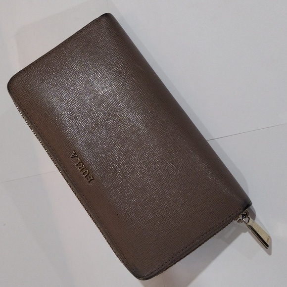Furla Women’s Babylon Leather Zip Wallet – Brown Grey, Genuine, Includes Box - Picture 2 of 12